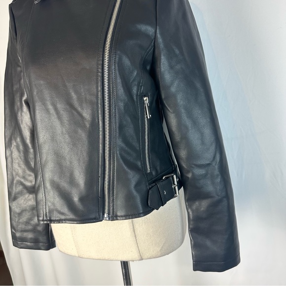 M&S Womens Leather Jacket size 6 Black Side Full Zipper Polyester Blend … - Picture 4 of 14